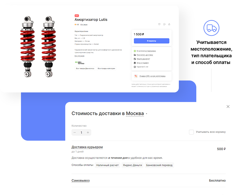 Расчет стоимости доставки в карточке